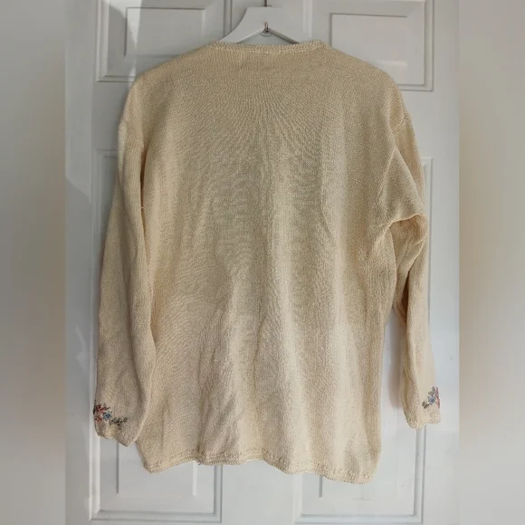 Jenny Grandmother Floral Embroidered & beaded Colorful button Up Sweater Large - Picture 11 of 12